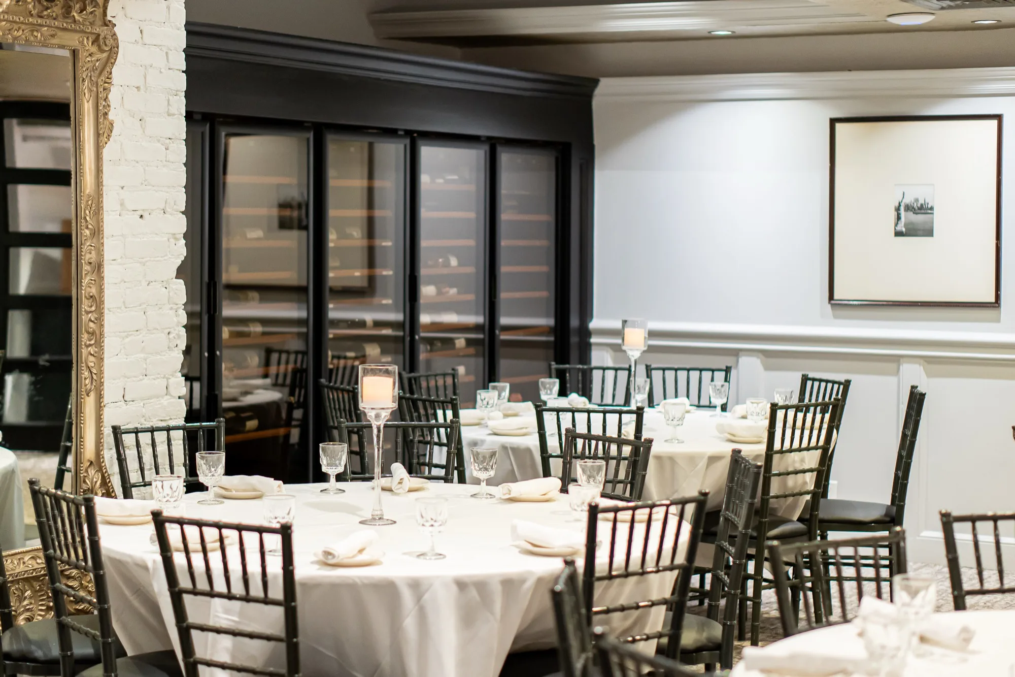 A table set for dinner in the Broadway Room